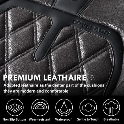 Coverado Car Seat Covers Front, Car Seat Covers Front Seats, 2-Pack Seat Covers for Cars, Luxury Leathaire Car Seat Protector Luxury Leathaire Waterproof Seat Cushions Universal Fit Most Cars Black
