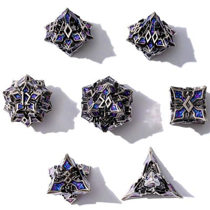 Metal Dice for DND - Spire Sanctum Series (Antique Silver Purple Glitter)