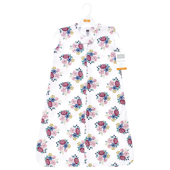 Hudson Baby Saco de dormir, manta, arrullo sin mangas de algodón unisex para bebé, diseño floral en azul marino y rubor, de 0 a 6 meses