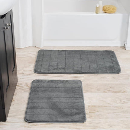 Bedford Home 2 Piece Memory Foam Striped Bath Mat Set Platinum