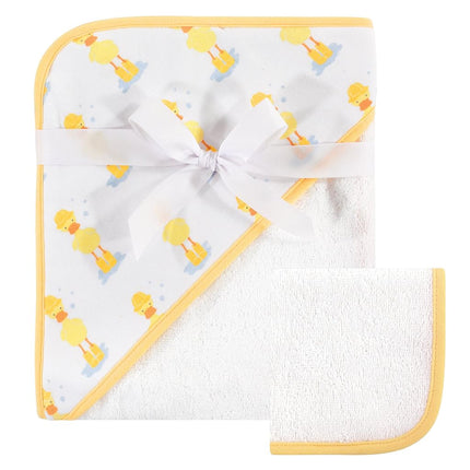 Hudson Baby Unisex Baby Cotton Hooded Towel and Washcloth, Duck, One Size