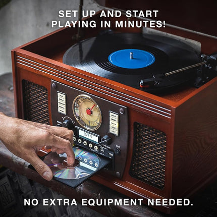 Victrola Nostalgic Aviator Wood 8-in-1 Bluetooth Turntable Entertainment Center, Black