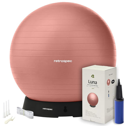 Ballon d'exercice Retrospec Luna avec base et pompe/Ballon et pompe avec matériau anti-éclatement - Ballon suisse de fitness et de gym - Parfait pour l'équilibre, la stabilité, le yoga, le Pilates, la grossesse et l'accouchement - 55 cm - Rose