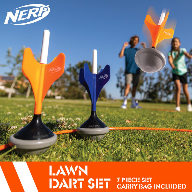 Juego de dardos de césped con punta blanda Nerf, incluye 4 dardos de césped, 2 aros de objetivo, bolsa de almacenamiento