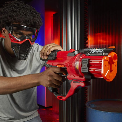 NERF Rival Roundhouse XX-1500 Red Blaster - Clear Rotating Chamber Loads Rounds into Barrel - 5 Integrated Magazines, 15 Rival Rounds