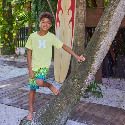 Hurley Boys' UPF 50+ Rash Guard Swim Shirt, Heavenly Yellow/Icon, Medium