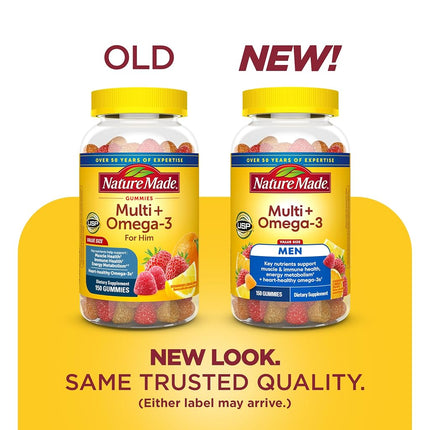 Nature Made Men's Multivitamin + Omega-3 Gummies, 150 Count for Daily Nutritional Support† (Packaging May Vary)