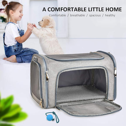 Henkelion Large Cat Carriers Dog Carrier Pet Carrier for Large Cats Dogs Puppies up to 25Lbs, Airline Approved Big Dog Carrier Soft Sided, Collapsible Waterproof Travel Puppy Carrier - Large - Grey