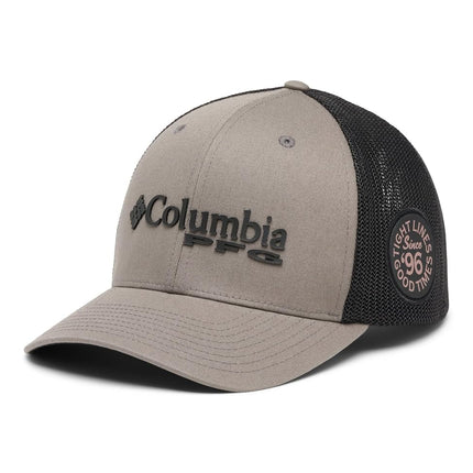 Columbia PFG Logo Mesh Ball Cap, Iron/Black, Large-X-Large