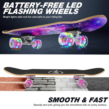 BELEEV Skateboards, 31 x 8 inch Complete Skateboard for Beginners, 7 Layer Canadian Maple Double Kick Deck Concave Cruiser Trick Skateboard for Kids Teens & Adults -Purple