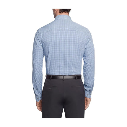 UNLISTED Kenneth Cole Men's Slim Fit Check Spread Collar Dress Shirt, Medium Blue, 18"-18.5" Neck 36"-37" Sleeve
