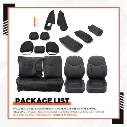 ECOTRIC Front & Rear Seat Covers Full Set Compatible with 2010-2015 Toyota Prius, Black Synthetic Leather Headrest B-Pillar Center Console Armrest Cover Replacement