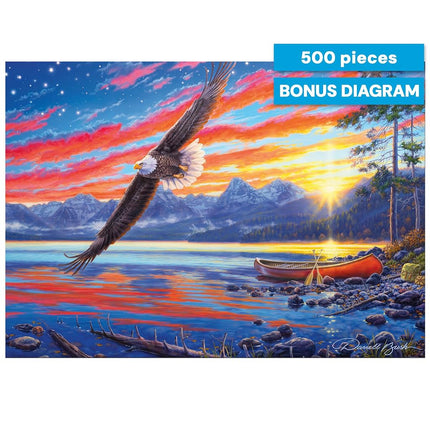 Buffalo Games - Star-Spangled Sunset - Darrell Bush - 500 Piece Patriotic Jigsaw Puzzle for Adults - American Nature Sunset Scene with Bald Eagle - Fourth of July Artwork, Adult Puzzles