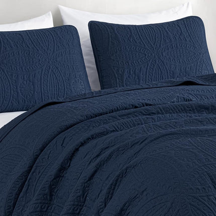 Chezmoi Collection Austin 3-Piece Oversized Bedspread Coverlet Set (Queen, Navy)