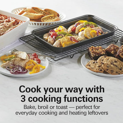 Four grille-pain Hamilton Beach Easy Reach 4 tranches avec porte roulante, argent, four de comptoir 1200W, cuisson, gril et rôtissoire, convient à une pizza de 23 cm, 31344DA
