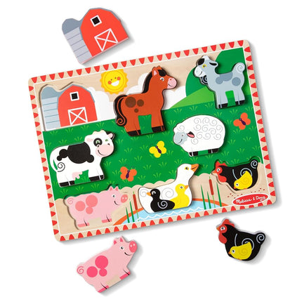 Melissa & Doug Farm Wooden Chunky Puzzle (8 pcs) Farm Animal Toys For Kids, Wooden Puzzles For Toddlers Ages 2+ - FSC Certified