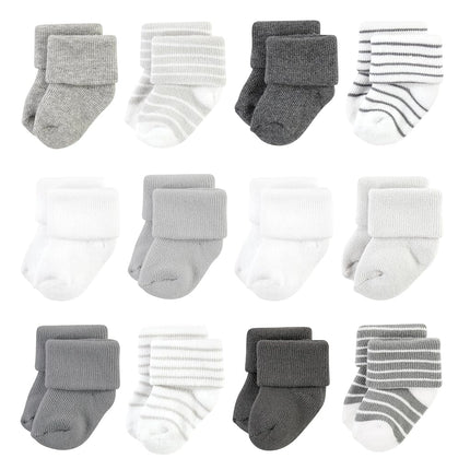 Hudson Baby Chaussettes nouveau-né et éponges riches en coton unisexe, rayures grises, 0-6 mois, paquet de 12 rayures grises, 0-6 mois