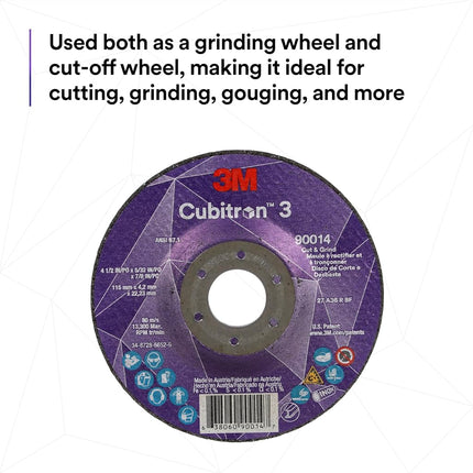 3M Cubitron 3 Cut and Grind Wheel, 88990, 36+, T27, 5 in x 1/8 in x 5/8 in-11, Pack of 10, ANSI, Longer Life, Faster Cut, Back-Gouging, Fillet Weld Removal, Cutting, Grinding