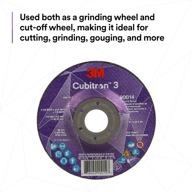 3M Cubitron 3 Cut and Grind Wheel, 89162, Pack of 20, 36+, T27, 6 in x 1/8 in x 7/8 in (150 x 3.2 x 22.23 mm), ANSI