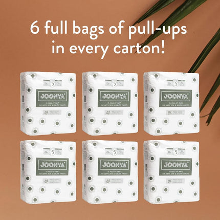 JOONYA Pull-Up Baby Nappy Pants, Size 5 XL (11-17 kg) - 6 Bags of 23 (138) - Non Toxic, Eco-Friendly, High Absorbency, Overnight Use, Ultra Slim & Soft - Made in Denmark