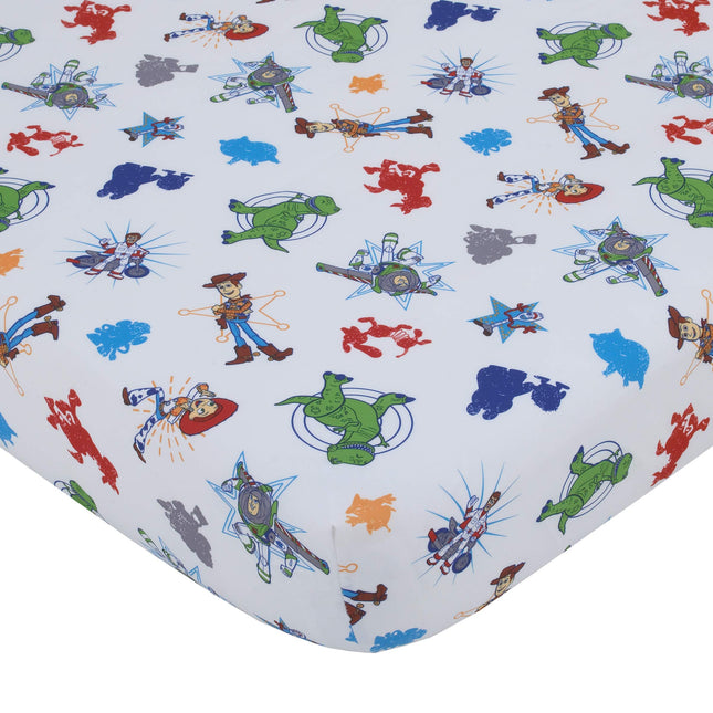 Juego de 2 sábanas ajustables para cuna de bebé y funda de almohada de tamaño estándar Disney, Toy Story 4, azul, verde, rojo, blanco