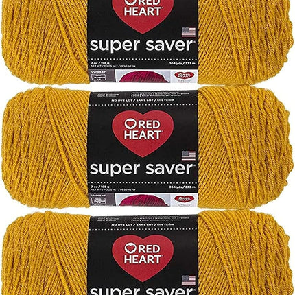 Red Heart Super Saver Pack of 3 - Gold - 7oz/198g - Acrylic - 4 Medium (Worsted) - 364 Yards - Knitting, Crocheting, Crafts & Amigurumi