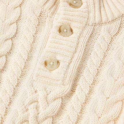 Gymboree Boys' and Toddler Quarter Button Cable Knit Pullover Sweater, White Cable, 4T