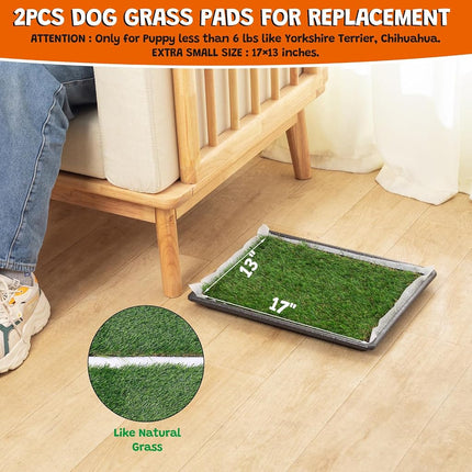 MEEXPAWS Dog Grass Pee Pads for Dogs with Tray | Small 44×34 cm | 2× Dog Artificial Grass Pads | 2 Training Pads | Indoor Dog Litter Box (Under 3kg Dog)