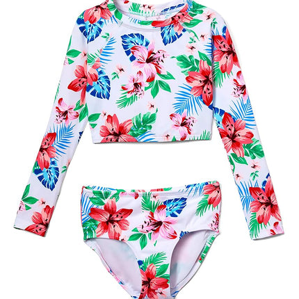 Kanu Surf Traje de Baño de Dos Piezas con Protección Solar UPF 50+ de Manga Larga para Niñas, Peggy Crop Blanco, 12