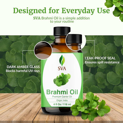 SVA Brahmi Oil 4 fl oz – 100% Natural Cold Pressed Carrier Oil with Dropper – For Hair Care, Skin, Nails & Body Massage