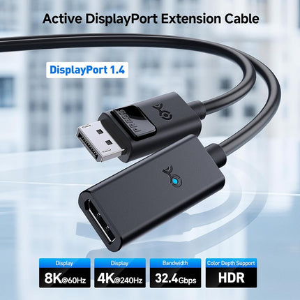 Cable Matters Active DisplayPort to DisplayPort Extension Cable Gender Changer for Oculus Rift S, HTC Vive Pro, Gaming Monitors and More in 16 ft / 5m - Support DisplayPort 1.4 with 8K 60Hz and HDR