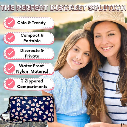 First Period Pal Pack to-Go Kit | 26 pcs | First Period Kit for Girls 9-12 | Period Bags for Teen Girls for School | Discrete Period Bag, Pads, Panty Liners, Period Kits for Girls 10-12 - Hearts