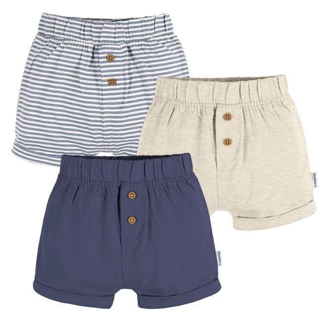 Gerber Baby-Boys 3-Pack Knit Shorts, Blue, 0-3 Mon