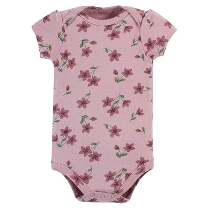 Hudson Baby Unisex Baby Cotton Bodysuits, Plum Wildflower, 12-18 Months, Plum Wildflower, 12-18 Months