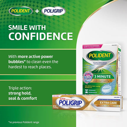 Super Poligrip Extra Care Denture Adhesive Cream, Zinc Free Denture Cream - 2.2 Ounce (Pack of 4)
