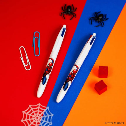 BIC Marvel Spider-Man Theme Retractable Ballpoint Pens, 4 Colours - Multi Purpose Medium Point - Assorted Ink - 3 Pack