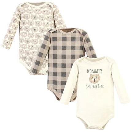 Lot de 2 grenouillères en coton à manches longues Hudson Baby pour bébé unisexe, motif « Snuggle Bear », 3-6 mois