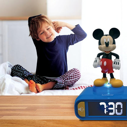LEXIBOOK, Disney Mickey, Mickey Nightlight Alarm Clock, Sounds and Melodies, LCD Backlit Screen, Luminous, Snooze, Blue, RL800MCH