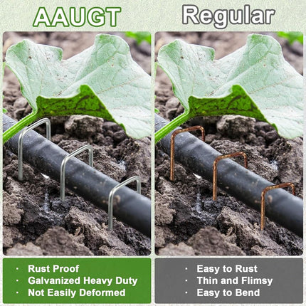 AAGUT Garden Stakes Pins, Landscape Staples 200 Pack 6 Inch 11-Gauge Galvanized Lawn Stake for Dog Fence, Weed Barrier Fabric, Ground Cover, Irrigation Tubing Soaker Hose, Chicken Wire