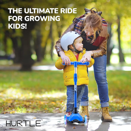 Hurtle Mini Kickboard Scooter for Kids - Height Adjustable 25''-28'', Lightweight 3-Wheel Toddler Scooter with LED Light-up Wheels, Anti-Slip,Indoor/Outdoor Fun for Ages 2-5 (Green)