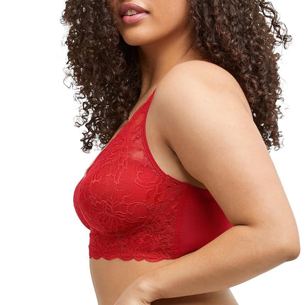 Maidenform Women's Pure Comfort Wireless Lace Longline Bralette, Lightly Lined Convertible Bra, Eclipse Red, 36C