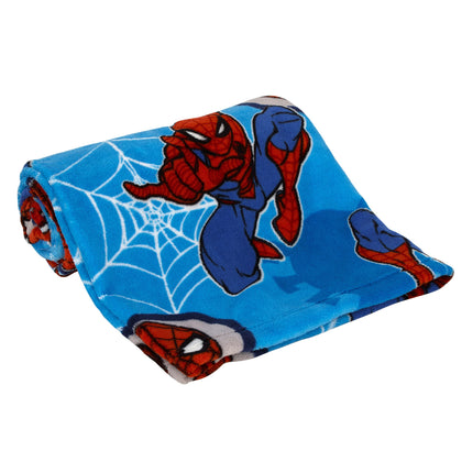 Manta para niños pequeños Marvel Spiderman Wall Crawler con telas de araña rojas, blancas y azules
