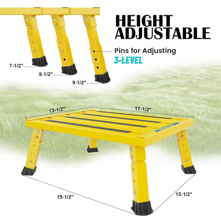 Marudina Large Platform RV Steps, 3-Level Adjustable Height Aluminum Folding Step Stool, Light Folding Anti-skidding RV Step, Supports Up to 1,000 lb (17.5" X 13.5" Large Platform)