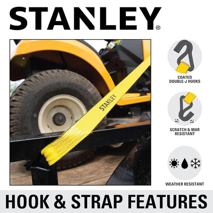 STANLEY S10074 1.5" x 16' Ratchet Tie Down Straps - Heavy Cargo Hauling (3,300 lbs Break Strength) 4 Pack