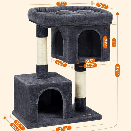 Feandrea Cat Tree Tower, 84 cm, L, Condo for Large Cats up to 16 lb, Large Perch, 2 Caves, Scratching Post, Smoky Gray UPCT61G