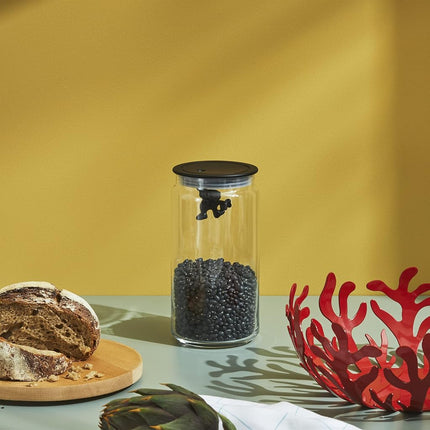 Alessi Gianni Glass Kitchen Box with Lid, Black, 20.5 cm Height