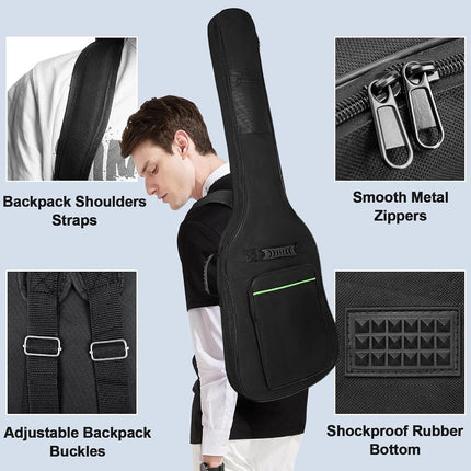 MUZTOP Bass Guitar Case, Bass Guitar Gig Bag 0.35" Waterproof Thick Padding Backpack Soft Electric Bass Guitar Bag Dual Adjustable Shoulder Strap Pocket & Back Hanger Loop Black