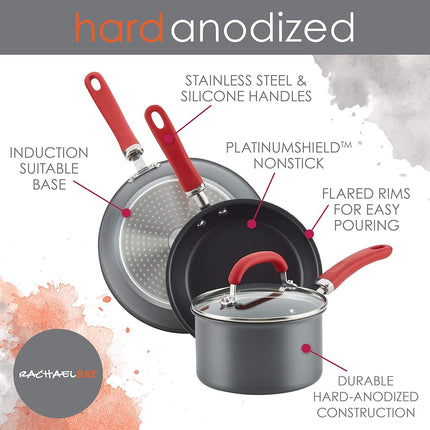 Rachael Ray Create Delicious - Juego de sartenes antiadherentes de aluminio anodizado duro, 9.5 y 11.75 pulgadas, gris
