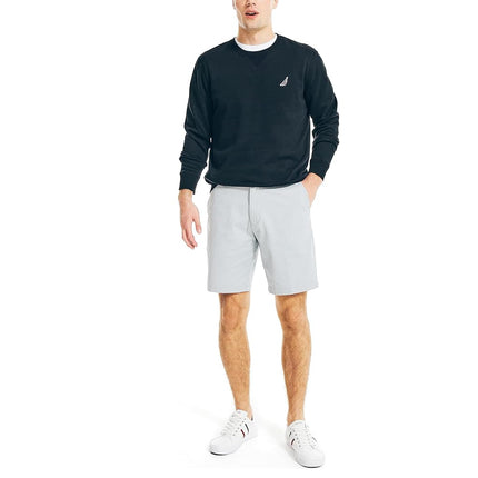 Nautica Men's Classic Fit Flat Front Stretch Solid Chino Deck Short Casual, True Quarry, 33