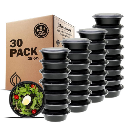 Freshware Meal Prep Containers [30 Pack] Bowls with Lids, Food Storage Bento Box | BPA Free | Stackable | Lunch Boxes, Microwave/Dishwasher/Freezer Safe, Portion Control, 21 day fix (28 oz)